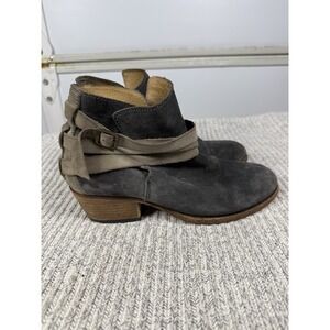H by Hudson Size 38 EUR Gray Leather Buckle Ankle Fashion Boots Bootie